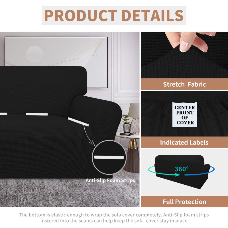 Easy-Going 100% Waterproof Dual Couch Cover, Stretch Jacquard Sofa Slipcover, Leakproof Furniture Protector for Kids, Pets, Dog and Cat (Sofa, Black) - Image 4